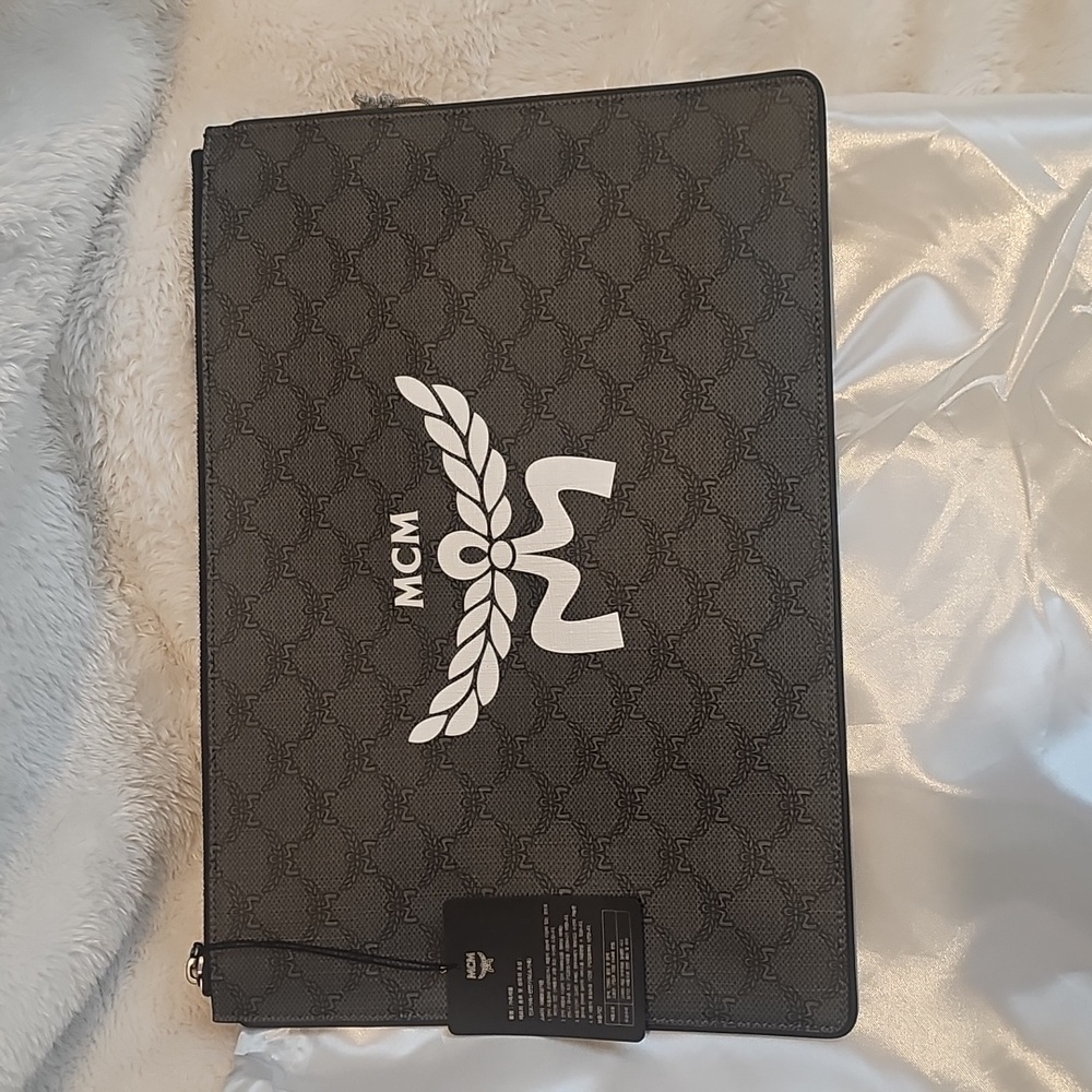 MCM Gray Monogram Laptop Bag